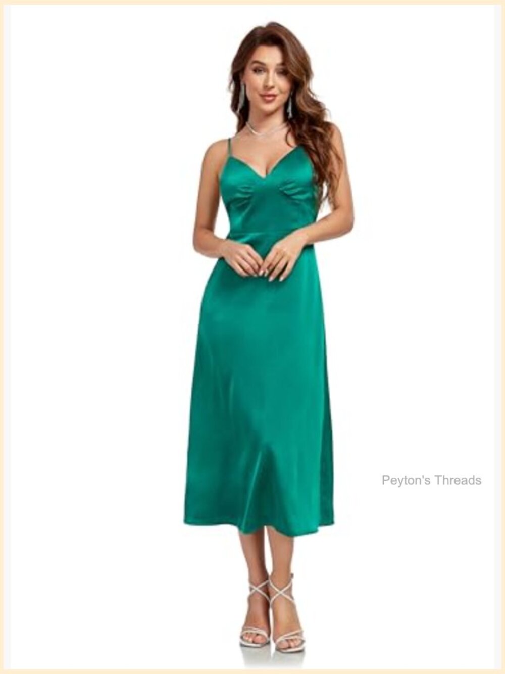 Spaghetti Strap Midi Satin Silk Dress V Neck Cocktail Party Sexy Open Back - Picture 2 of 7